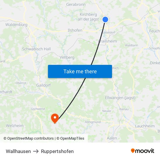 Wallhausen to Ruppertshofen map