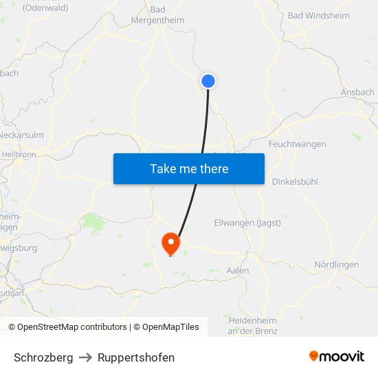 Schrozberg to Ruppertshofen map