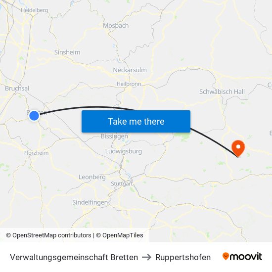 Verwaltungsgemeinschaft Bretten to Ruppertshofen map