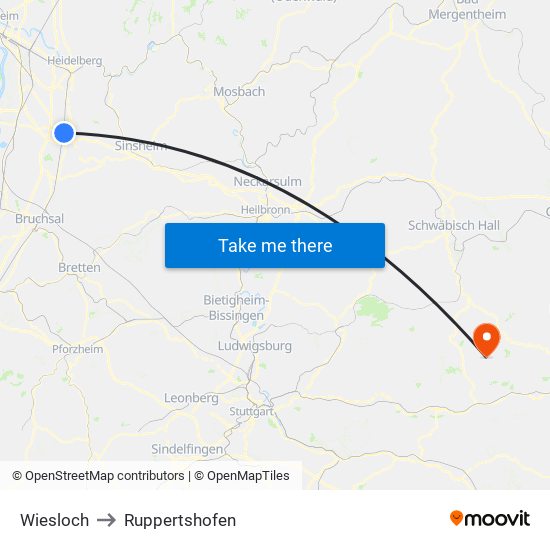Wiesloch to Ruppertshofen map