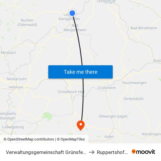 Verwaltungsgemeinschaft Grünsfeld to Ruppertshofen map