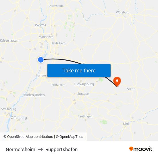 Germersheim to Ruppertshofen map
