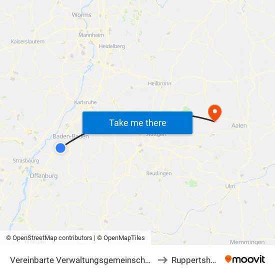 Vereinbarte Verwaltungsgemeinschaft Bühl to Ruppertshofen map