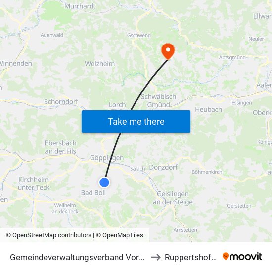 Gemeindeverwaltungsverband Voralb to Ruppertshofen map