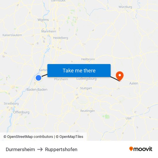 Durmersheim to Ruppertshofen map