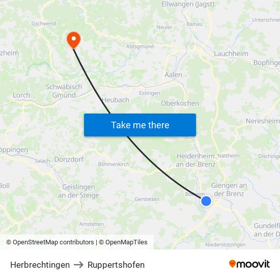 Herbrechtingen to Ruppertshofen map