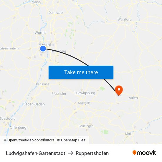 Ludwigshafen-Gartenstadt to Ruppertshofen map