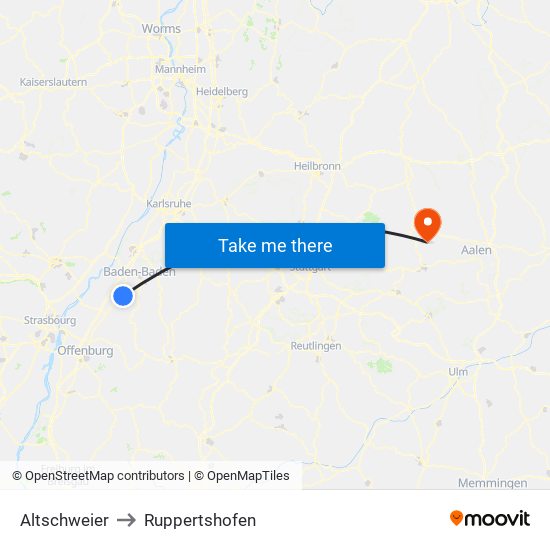 Altschweier to Ruppertshofen map