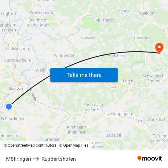 Möhringen to Ruppertshofen map