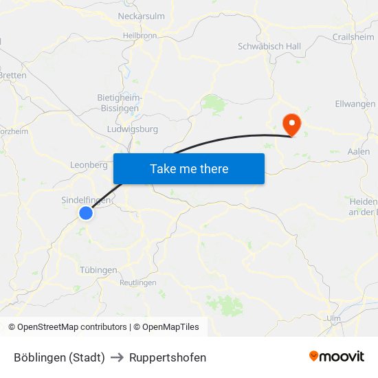 Böblingen (Stadt) to Ruppertshofen map