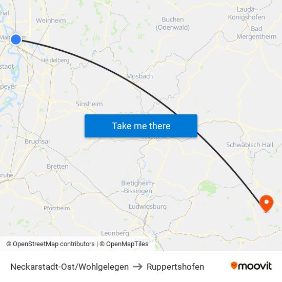 Neckarstadt-Ost/Wohlgelegen to Ruppertshofen map