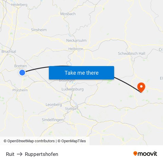 Ruit to Ruppertshofen map