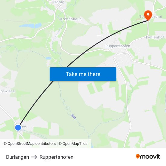 Durlangen to Ruppertshofen map