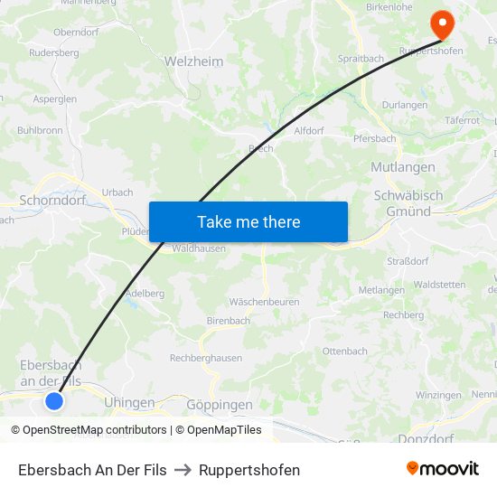 Ebersbach An Der Fils to Ruppertshofen map