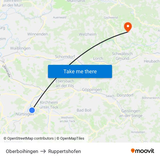 Oberboihingen to Ruppertshofen map