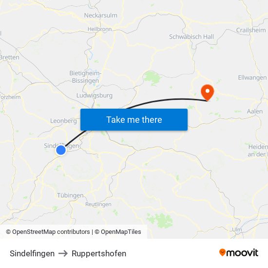 Sindelfingen to Ruppertshofen map