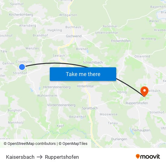 Kaisersbach to Ruppertshofen map