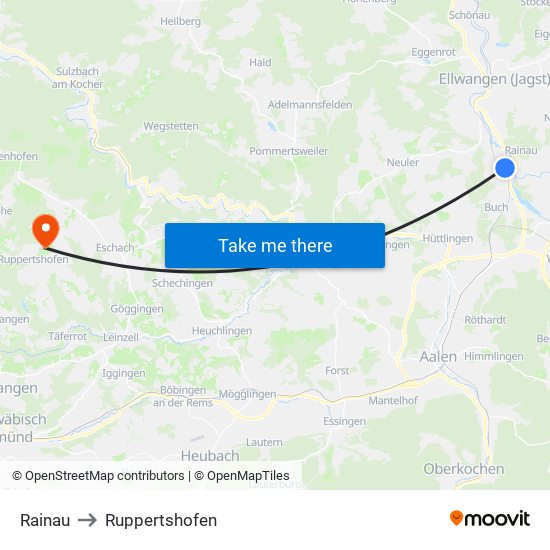 Rainau to Ruppertshofen map