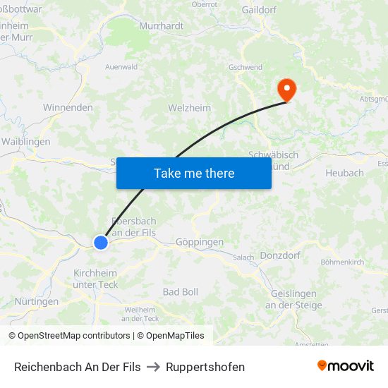 Reichenbach An Der Fils to Ruppertshofen map