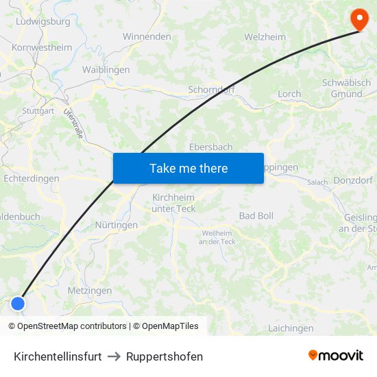 Kirchentellinsfurt to Ruppertshofen map