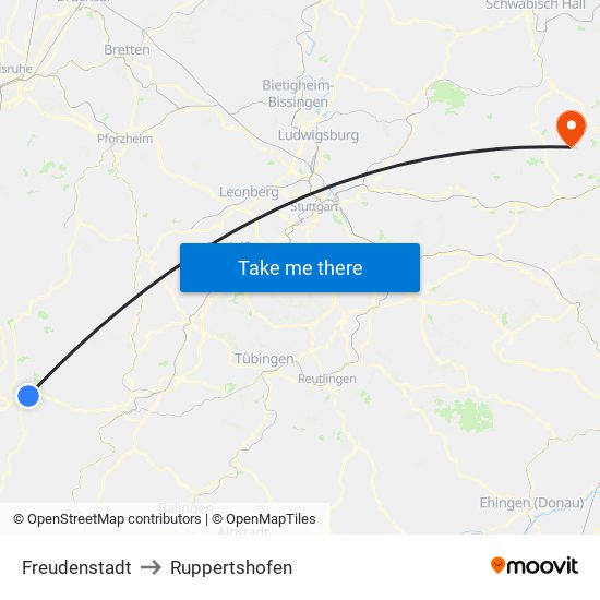 Freudenstadt to Ruppertshofen map