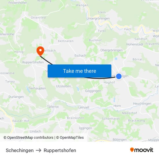 Schechingen to Ruppertshofen map
