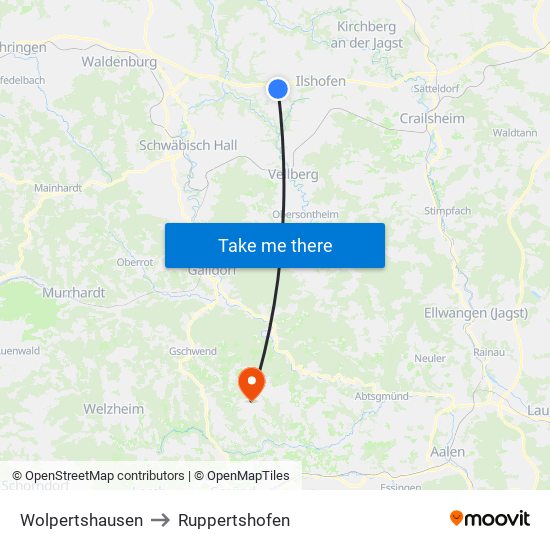 Wolpertshausen to Ruppertshofen map