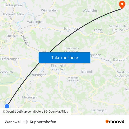 Wannweil to Ruppertshofen map