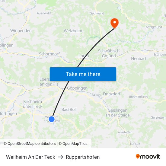 Weilheim An Der Teck to Ruppertshofen map