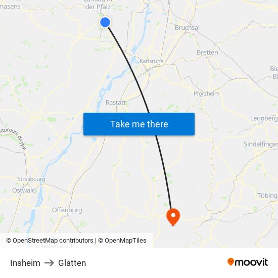 Insheim to Glatten map