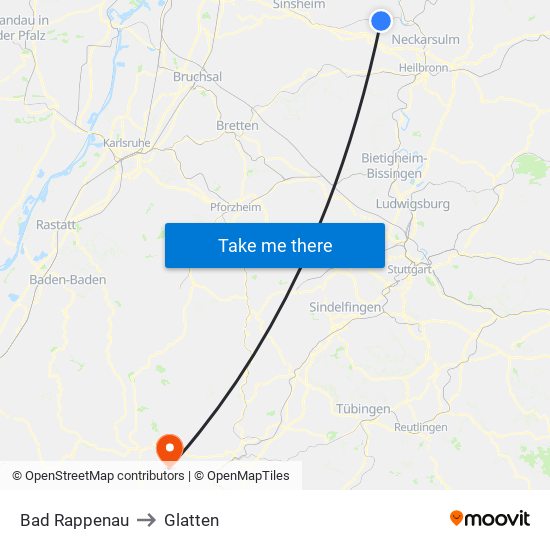 Bad Rappenau to Glatten map