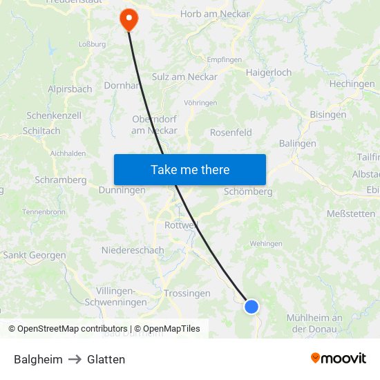 Balgheim to Glatten map