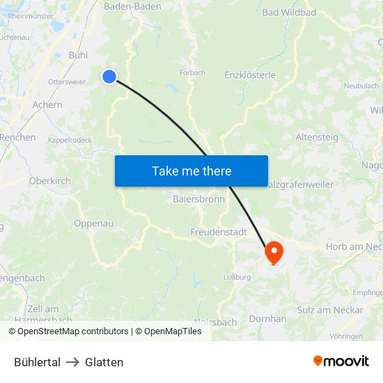 Bühlertal to Glatten map