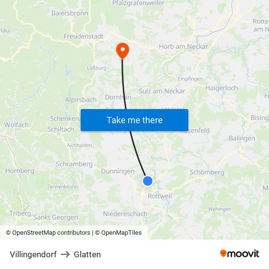 Villingendorf to Glatten map