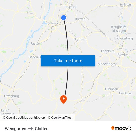 Weingarten to Glatten map