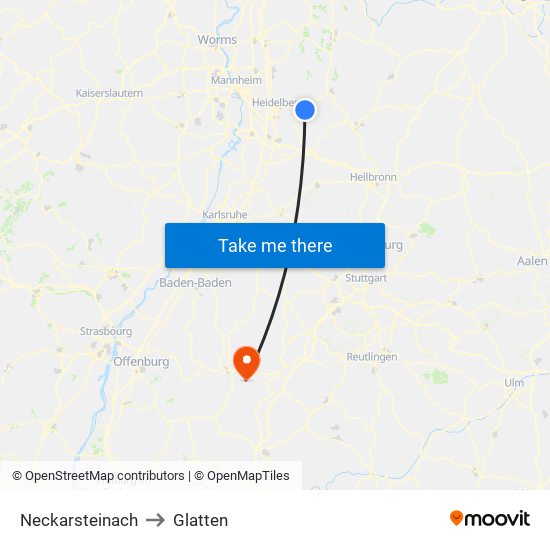 Neckarsteinach to Glatten map