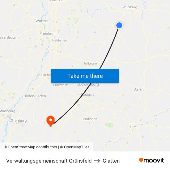 Verwaltungsgemeinschaft Grünsfeld to Glatten map