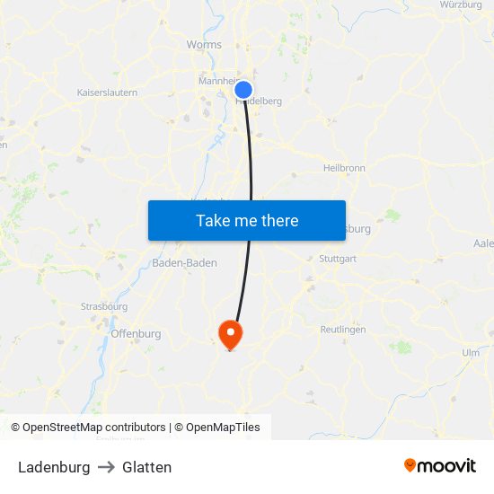 Ladenburg to Glatten map