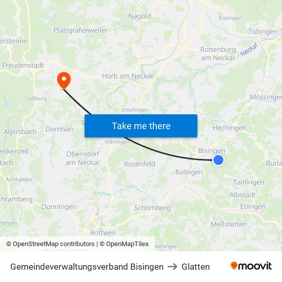 Gemeindeverwaltungsverband Bisingen to Glatten map