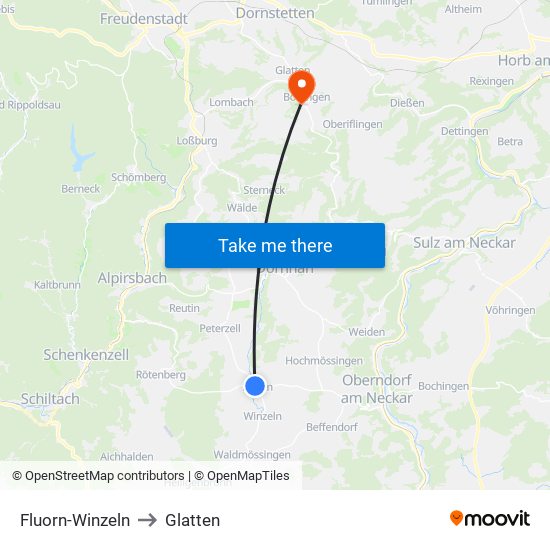 Fluorn-Winzeln to Glatten map