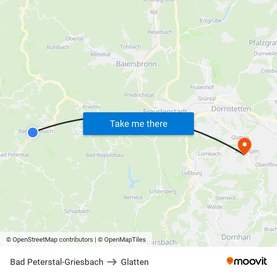 Bad Peterstal-Griesbach to Glatten map