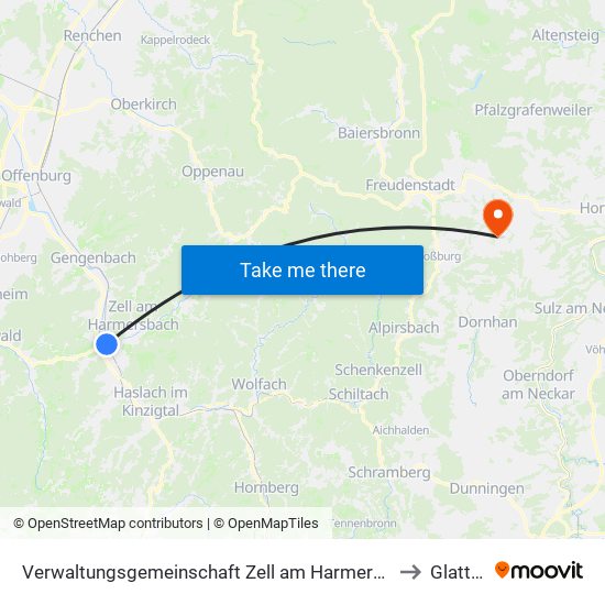 Verwaltungsgemeinschaft Zell am Harmersbach to Glatten map