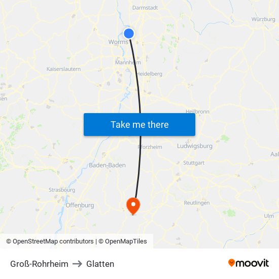 Groß-Rohrheim to Glatten map