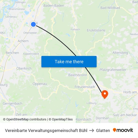 Vereinbarte Verwaltungsgemeinschaft Bühl to Glatten map