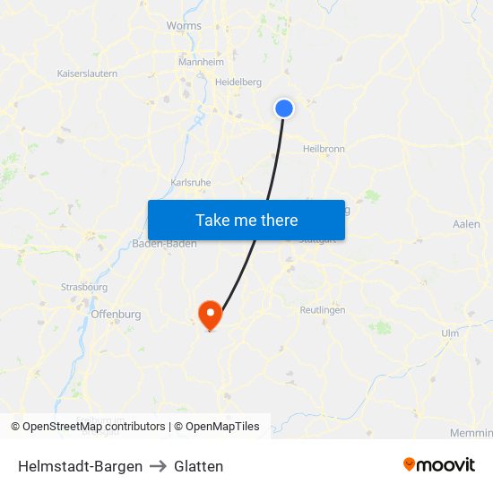 Helmstadt-Bargen to Glatten map