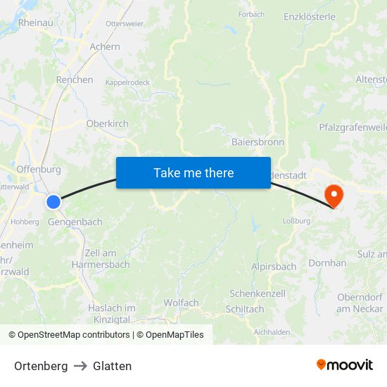 Ortenberg to Glatten map