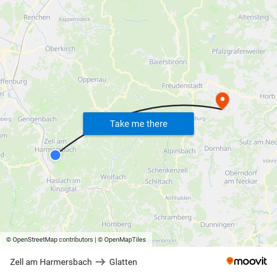 Zell am Harmersbach to Glatten map