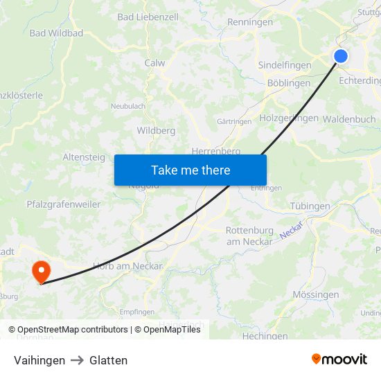 Vaihingen to Glatten map