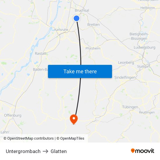 Untergrombach to Glatten map