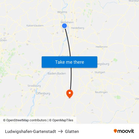 Ludwigshafen-Gartenstadt to Glatten map